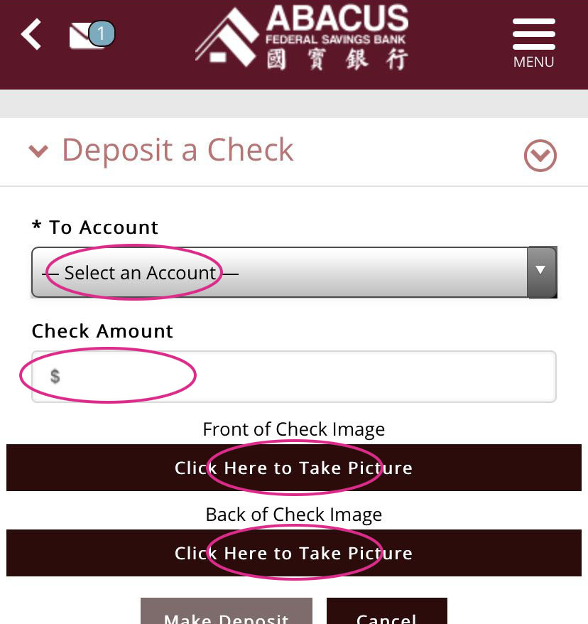 Abacus Online Bank Check Deposit Demo